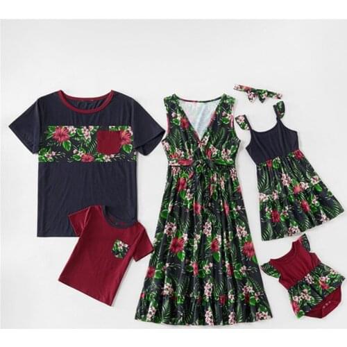 Family Matching Outfits Summer Parent Child Dress Clothing Mother Daughte Multicolor Long Skirt T Shirt Mens Womans Home Clothes