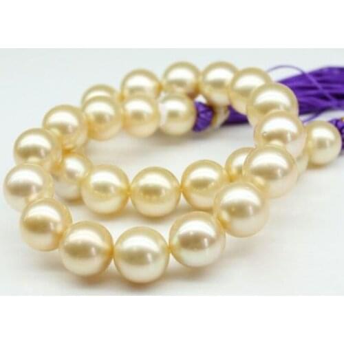 HUGE 18"15MM freshwater PERFECT ROUND GENUINE GOLD PEARL NECKLACE 925silver CLASP
