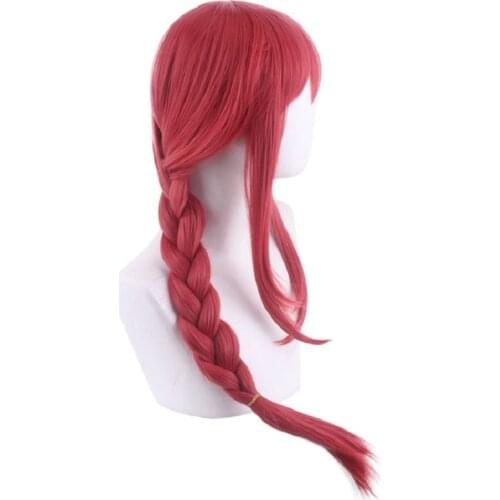 Makima Wig Pink Braided Synthetic Hair for women girls Anime Chainsaw Man Cosplay WigS 70 cm RED Long Braids Makima