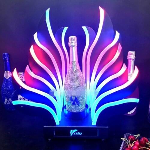 Peacock Tail LED Luminous Wine Bottle Holder Rechargeable Champagne Cocktail Whisky Drinkware Holder For Disco Party Nightclub