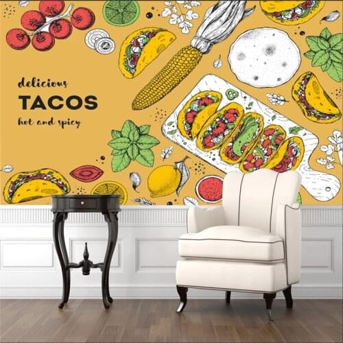 Custom Mexican Classic Cuisine Tacos Background Mural 3D Fast Food Restaurant Snack Bar Industrial Decor Self Adhesive Wallpaper