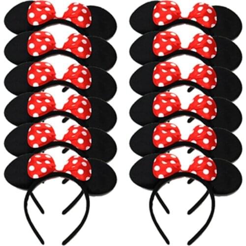 12pcs Girls Headbands White Polka Dot Rose Pind Bows Minnie Ear Headband Baby Hair Accessories Kids Birthday Party Halloween