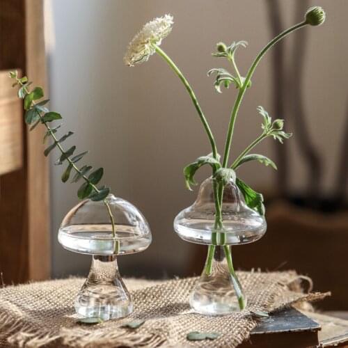 Transparent Glass Vase Table Mini Mushroom Flower Vase Hydroponics Ornaments Flower Pot For Home Garden Room Decoration Vases