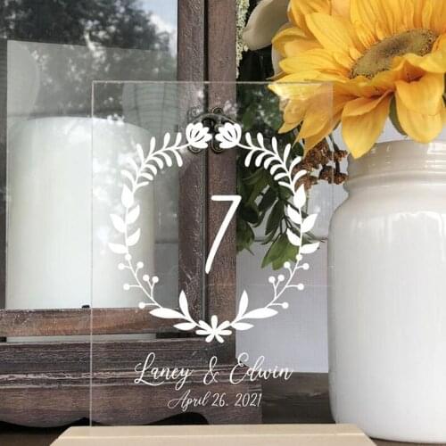 Clear Acrylic Wedding Table Numbers Personalized Name Table Centerpiece Number Wreath Wedding Table Decor