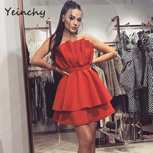 Yeinchy sexy ladies off shoulder backless sleeveless Women folds Mini party Dresses FM6160