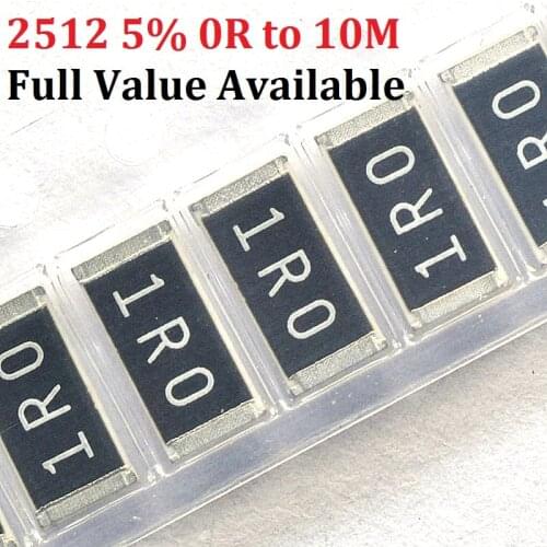 100pcs 2512 0R ~ 10M SMD Chip Resistor 10K ohm 5% 10R 100R 220R 330R 470R 1K 2.2K 10K 100K 0R 1R 0.2/3/4/5/6/7/8/9/1/K/R 180R