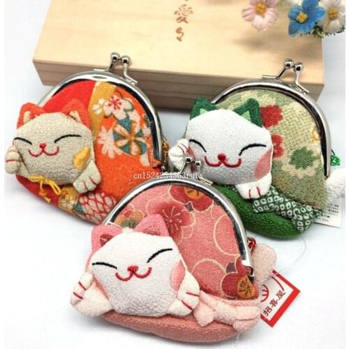100pcs Storage Bag Japan Kimono Lucky Cat Fish Coin Purse Wallet Cute Practical Purses