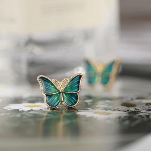 Temperament Dark Green Butterfly Stud Earrings for Women Party Wedding Jewelry 2021