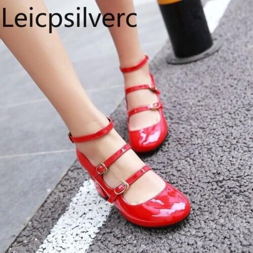 Pumps Spring and autumn new style Round head Buckle Shallow mouth Thick heel mid heel Womens single shoe 34-39