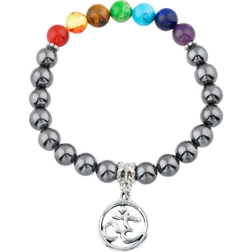 TUMBEELLUWA 8mm Hematite Stone 7 Chakra Stone beads Bracelet Reiki Healing Balancing Round Beads Women Jewelry