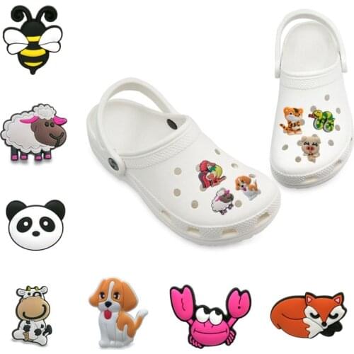 1pcs Animals PVC Croc Shoe Charms Decotions Accessories Buckles Sheep Monkey Dog Cow Pig Tiger Jibz For Croc Bracelets Kids Gift