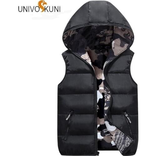 UNIVOS KUNI 2018Men'Warm Vest chalecos para hombre Thick Warm Slim Down Coat Camouflage Hoody Homme Vest For Male/Women Q533