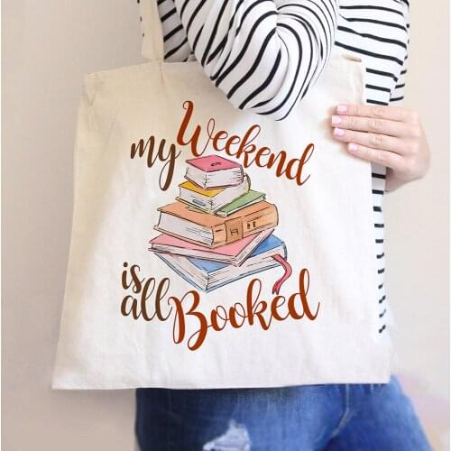My Weekend Is All Booked Tote Bag for Students Canvas Book Totes Book Lover Bookbag Reading Handbag Casual Totebag