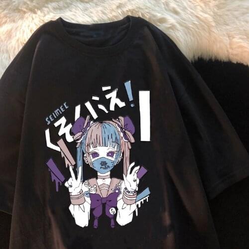 Manga Goth Female Anime Tshirt Tee Aesthetic Women T-shirt Punk Grunge Streetwear Ladies Gothic Top T Shirt Harajuku Clothes Y2k