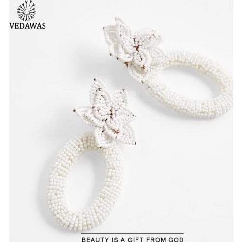 Vedawas Monthers Day ZA Floral Beaded Earrings for Women Elegant Colorful Handmade Flower Drop Earrings Jewelry Wedding Party