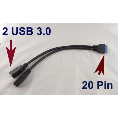 1pcs Motherboard 20 Pin Header To 2 Port USB 3.0 A Female HUB Extension Adapter Cable 27cm