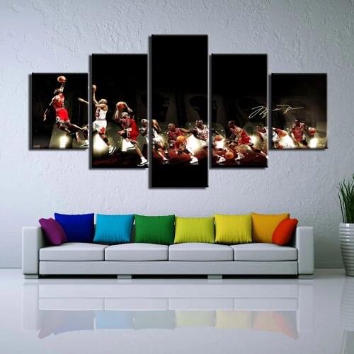 5 Panel Canvas Prints Basketball Michael Posters Sport Flying Man Wall Art Paintings Pictures for Living Room Home Decoration