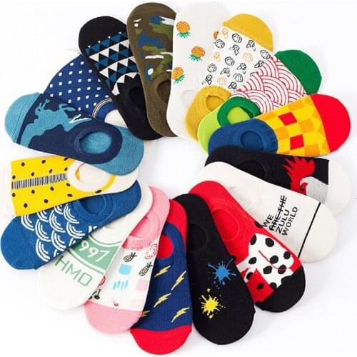 5 Pairs/Lot Summer Unisex Ankle Casual Novelty Colorful Happy Cotton Short Socks Plaid Dress Mens And Woman Boat Socks
