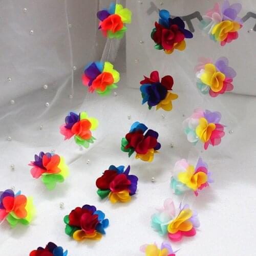 5 yards 60mm Chiffon Colorful 3D Flowers Head Mesh Yarn Ribbons DIY Headwear Clothing Decor Accessories Trim