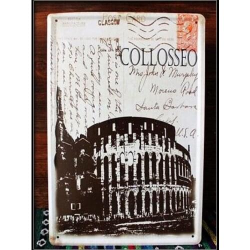 50pcs/lot Metal Sign shabby chic The Famous building Colosseum wall poster Retro Tin sign Antique Metal Painting Bedroom Club Ba