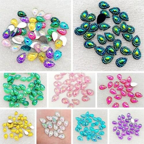 8 colour 500pcs 8*12mm AB resin Flat-back Drop rhinestone Stone Crystal for Wedding decoration diy buttons A48*5