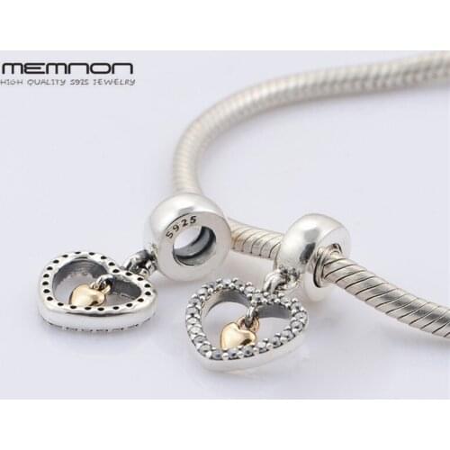 925 sterling silve fine jewelry Forever in my heart Charms with 14K hearts fit bead charm bracelets diy making Memnon GD061