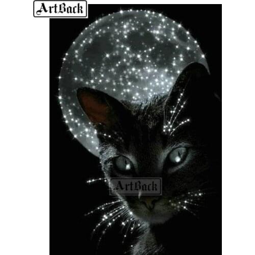 New 5d diy diamond painting black cat moon full square drill diamond embroidery 3d crystal mosaic animal decoration artwork
