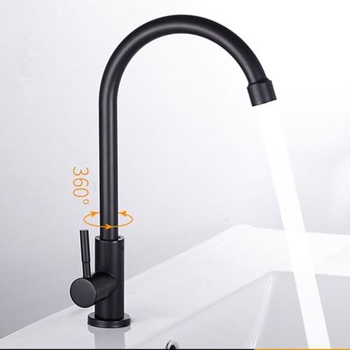 Lead Free 304 Stainless Steel Black Single Cold Water 360° Rotate Balcony Tap Bathroom Sink Mixer Kitchen Basin Faucet