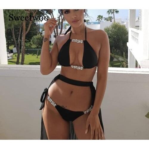 Bikini Sport Swimwear Women 2019 Sequin Rhinestone Crystal Diamond Thong Bikini Set Brazilian Summer Swimsuit Bathing Suit