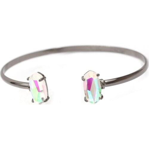 Hot Selling Gold Tone Small Rhomb AB Color Stone Inllay Women Fashion Adjustable Cuff Copper Bangle