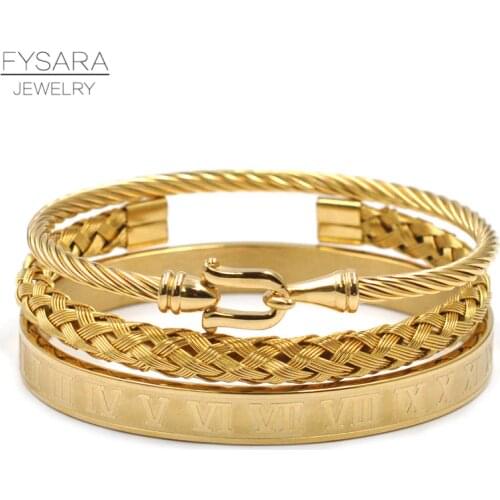 FYSARA 3pcs/Set Royal Roman Bracelets & Bangles Cable Wire Woven Bangles For Men Stainless Steel Men Jewelry Accessories