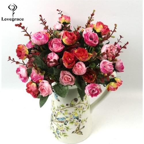 21 Heads Vivid Rose Artificial Flowers Bouquet Diamond Shining Rose Silk Fake Flowers Wedding Home Decoration Faux Flore Wedding