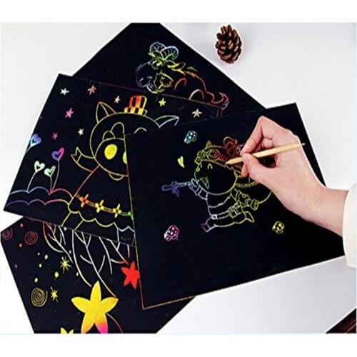 19*26cm Black Large Magic Color Rainbow Scratch Paper Note book DIY Drawing Toys Scraping Painting Kid Doodle Educational Books