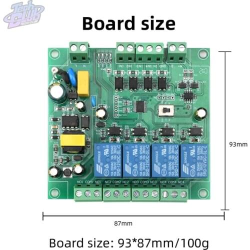 AC220V Modbus RTU Four-way Relay Module RS485/TTL UART Four-Way Input Output Support Standard Modbus RTU Protocol