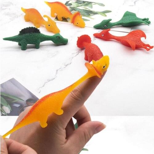 20pcs/set Children Anti Stress Dinosaur Catapult Toy Simulation Animals Model Toy Fingertip Vent Toy Kids Slingshot Toy