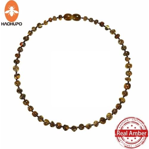 HAOHUPO Top Hot Quality Cognac Classic Fashion Nature Stone Baltic Jewelry Amber Necklace Women Necklace Handmade Baby Necklace