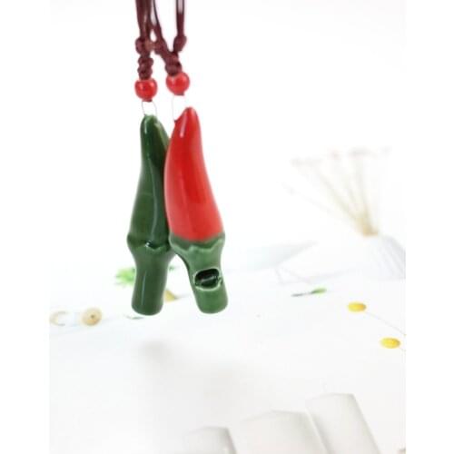 Ceramic Whistle Necklaces Bead Hot Pepper Chili Pendants For Children Toy Boys Girls Women Men Handmade Rope Chain Charm Jewelry