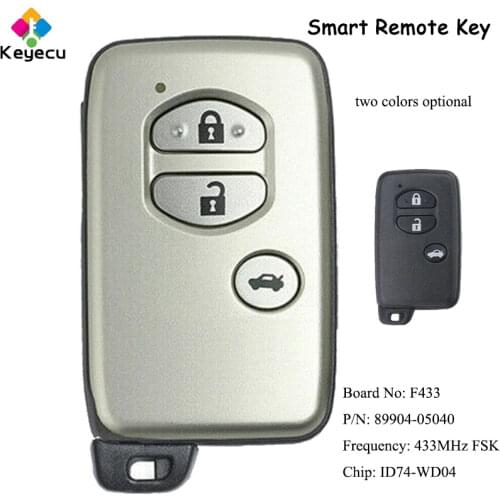 KEYECU Smart Remote Control Car Key With 3 Buttons 433MHz FSK Fob for Toyota Avensis 2011 2012 2013 2014 P/N: 89904-05040, F433