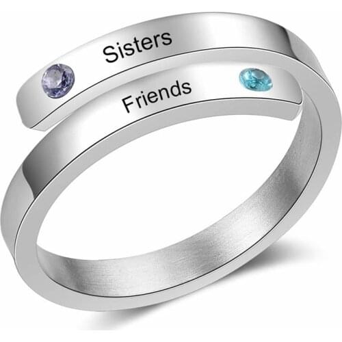 925 Silver Personalized Spiral Twist Ring Engraved Names Wrap Rings 2 Birthstones for Women Adjustable Valentines Day Ring