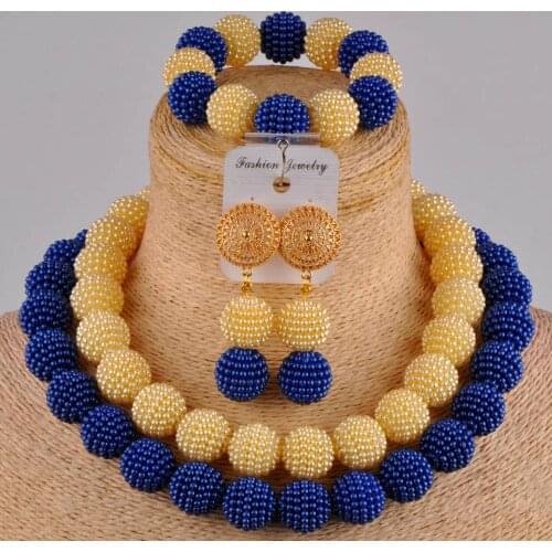 Royal blue and champagne gold african jewelry set FZZ106