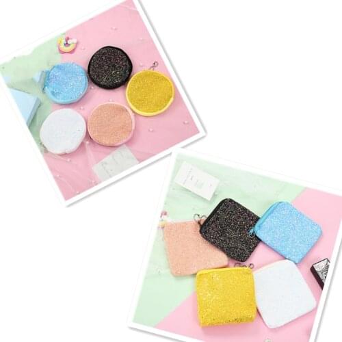 New Square Round Glitter Sequin Coin Purse Creative Data Cable Earphone Storage Bag Cute Card Bag Kid Mini Pure Color Wallet