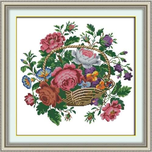 Beautiful flower basket 2 cross stitch kit aida 14ct 11ct count printed canvas stitches embroidery DIY handmade needlework
