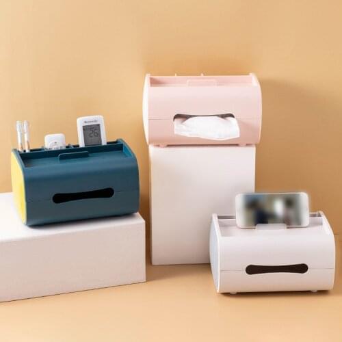 Creative Color Contrast Desktop Double Layer Dividing Storage Paper Towel Cassette Mobile Phone Bracket Tissue Box Kitchen Tools