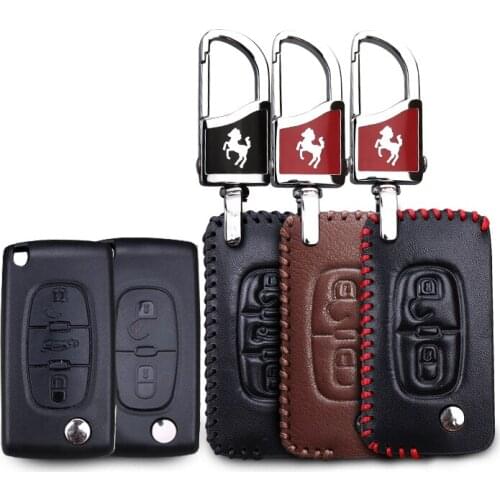 KUKAKEY Leather Car Key Case Fob Cover For Peugeot 107 206 207 208 306 307 308 407 408 508 RCZ Protected Bag Shell Holder