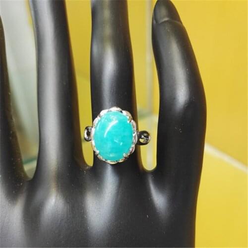 925 Sterling Silver Fashion Rings Jewelry Natural Genuine Green Amazonite Bead Adjustable Party Wedding Ring