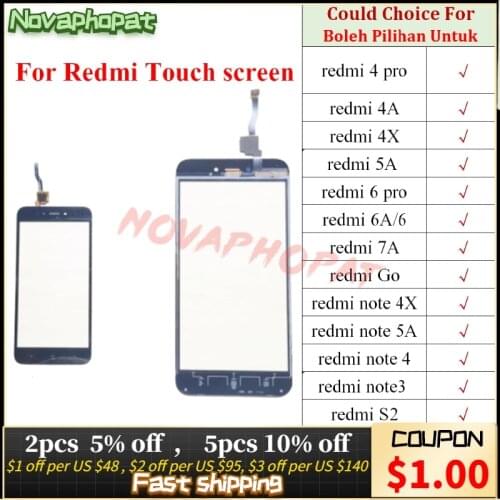 Novaphopat For Redmi Note 3 4 6 Pro 4A 4X 5A 6A 7A 7 S2 Y2 Go Touch Screen Digitizer Glass Sensor Panel