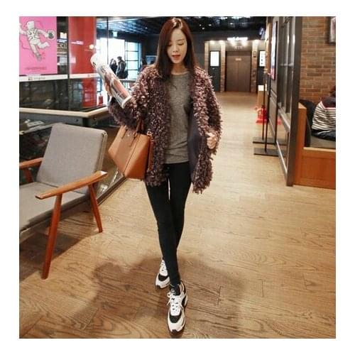 Autumn And Winter Korean Womens Lamb-like Plush Coat Thick Shawl Long-sleeved Mid-length Coat Fake Fur Fashion