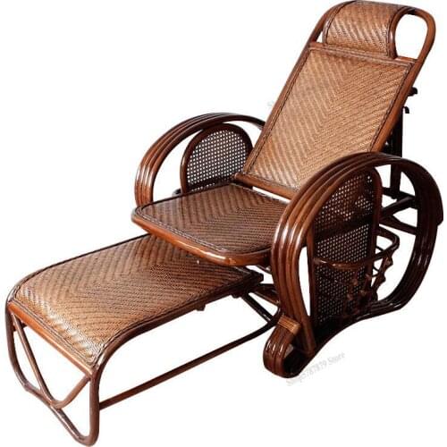 Wicker chair recliner lunch break folding rocking chair balcony home lazy chair backrest chair old rattan leisure leisure chair