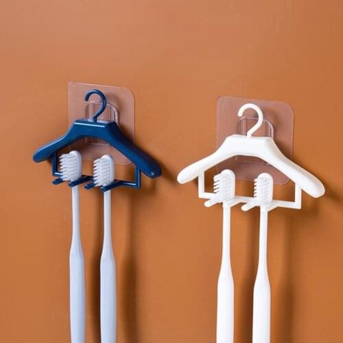 Portable Toothbrush Holder Wall Mounted Self-adhesive Plastic Pouch Free Hanger Shape Bathroom Home Storage Rack for Daily Use