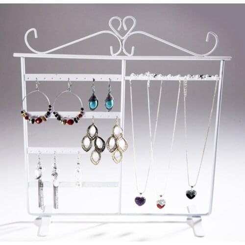Simple Earring Necklace Rack Jewelry Display Stand Ladies Table Storage Rack With 48 Hole 10 Hook Jewelry Display